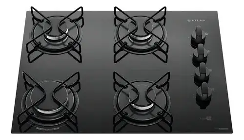 Cooktop 4 Bocas Atlas Agile Up Mesa Vidro Mega Chama Bivolt