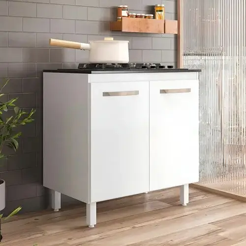Balcão Cozinha Para Cooktop 4 E 5 Bocas Compacto 2 Portas Cor Branco