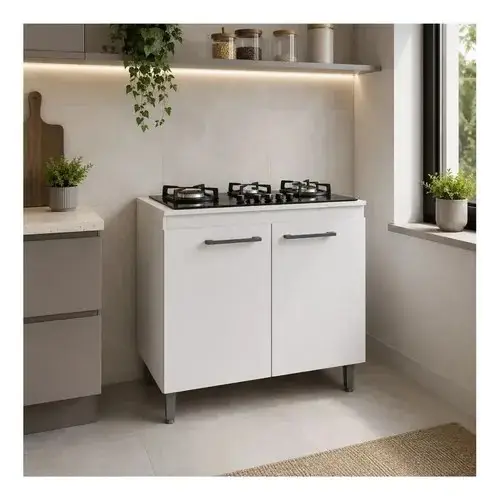 Balcão para Cooktop Bella 80 cm com 2 Portas e Prateleira Interna Branco