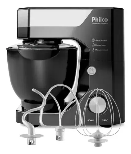 Batedeira Planetária Philco 900W 5L Preta 12 Velocidades Turbo PBP90A